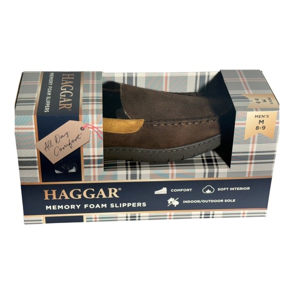 Haggar Microsuede Venetian Memory Foam Men's Slippers Brown size M 8-9 - Picture 4 of 7